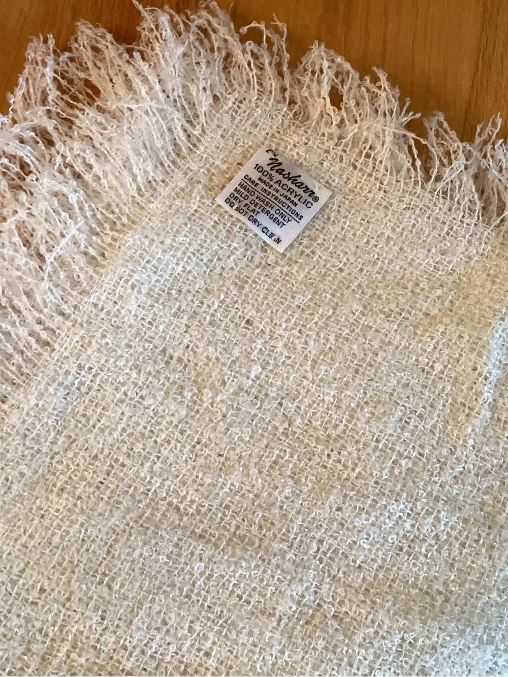 Vintage 70’s Nasharr Acrylic Loose Knit Throw Wrap Ivory 40” Square